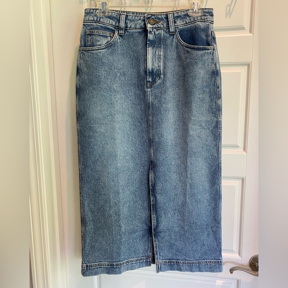 NWT Sezane Despina Jean Midi Skirt Front Slit Light Blue Sz 38/US 6 - Picture 4 of 5